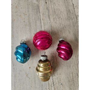 Vintage radko shiny Brite glass twist ornament ball swirl pink blue yellow set X